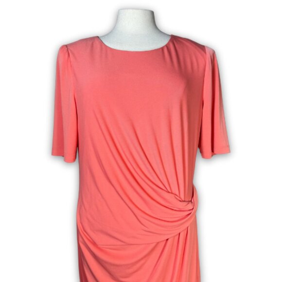 Long Tall Sally Coral Pink Faux Wrap Dress US Sz 14 - Picture 6 of 11